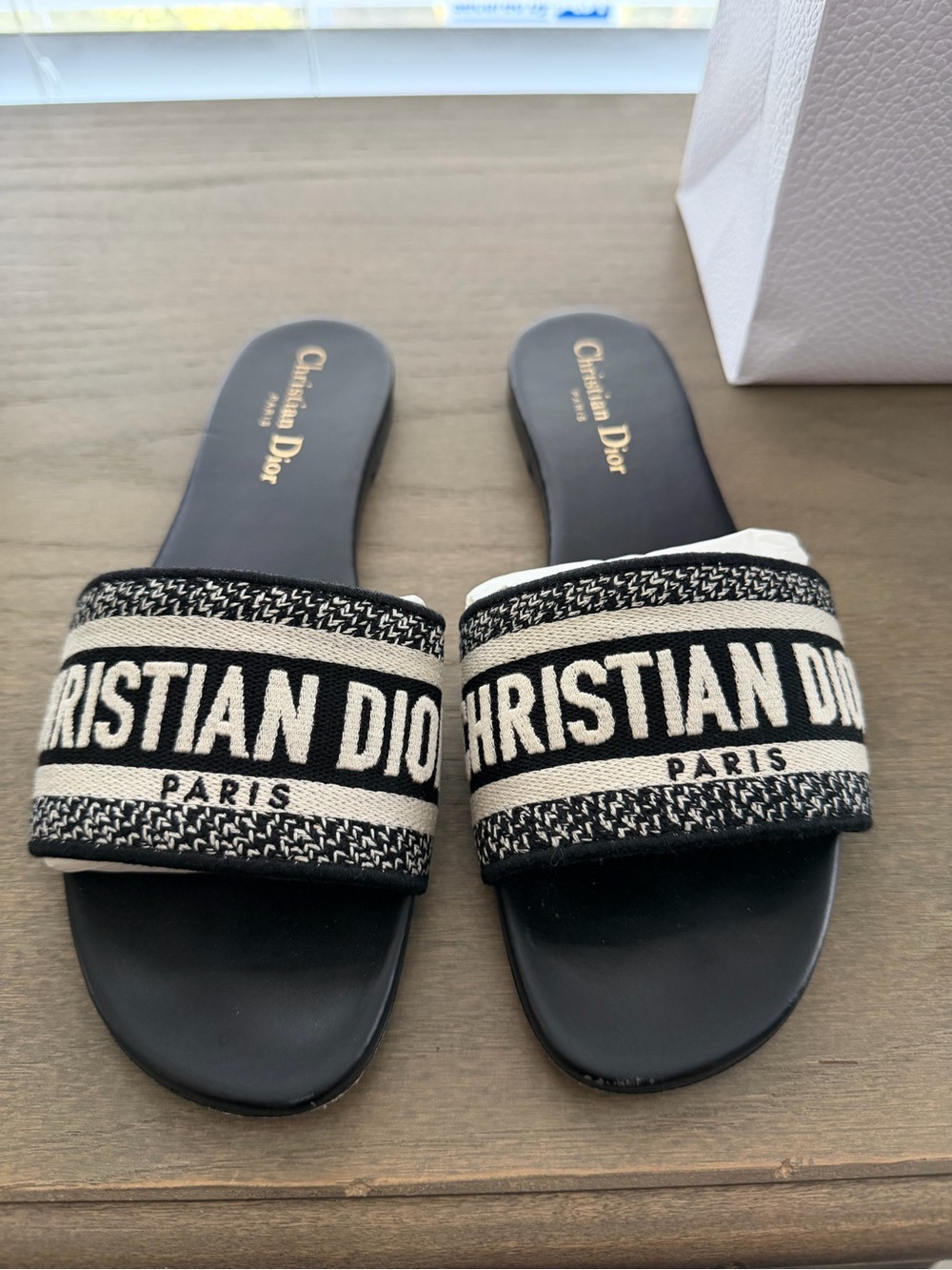 Dior Black and White DWay Logo Slide Sandals